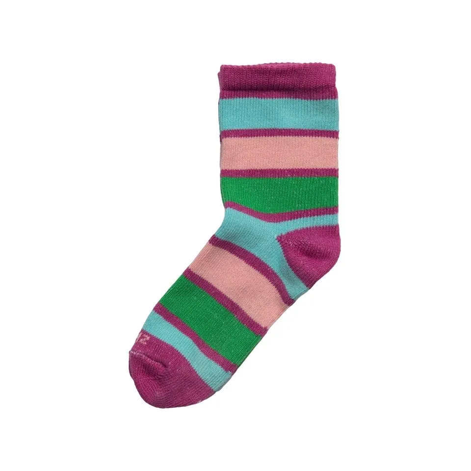 Kids - Rugby Stripe Organic Cotton Crew Socks - Fuchsia