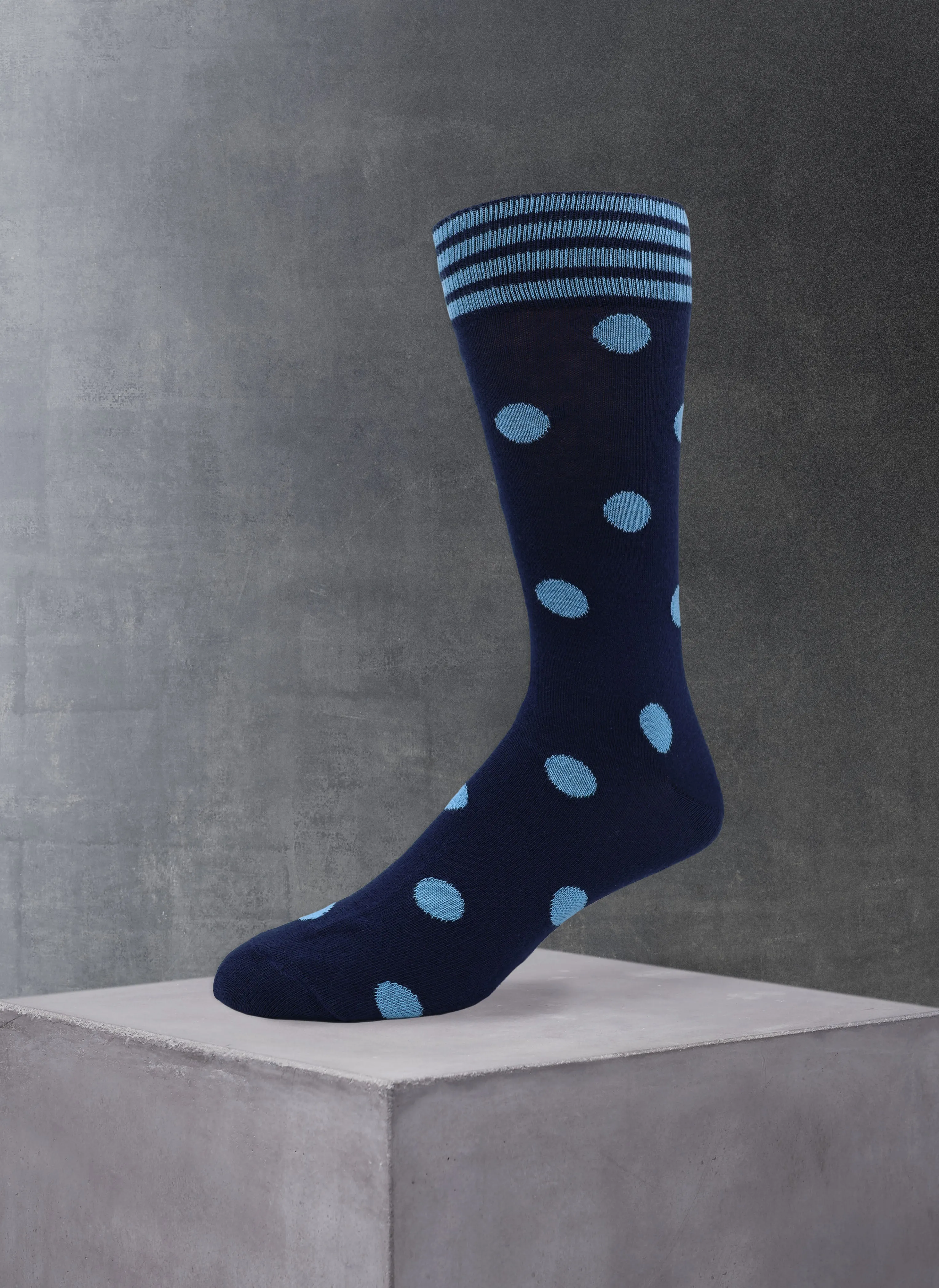 Larger Dot Stripe Cuff Sock in Navy