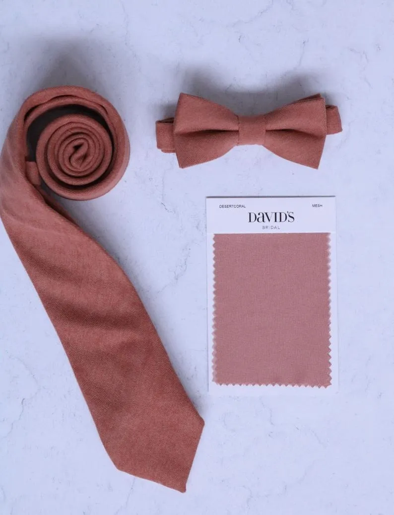 Light Brown Suspenders & Desert Coral Bow Tie Set