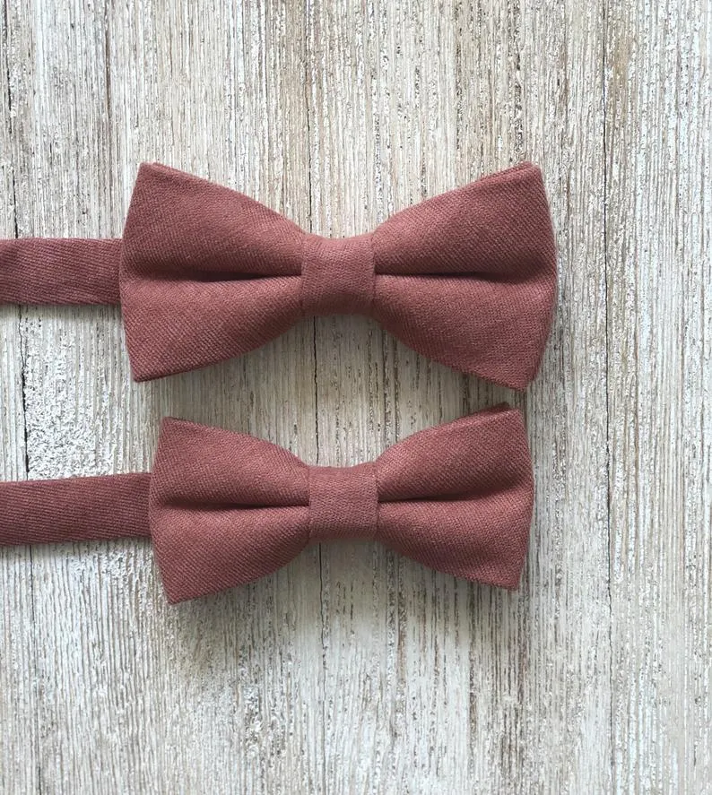 Light Brown Suspenders & Desert Coral Bow Tie Set