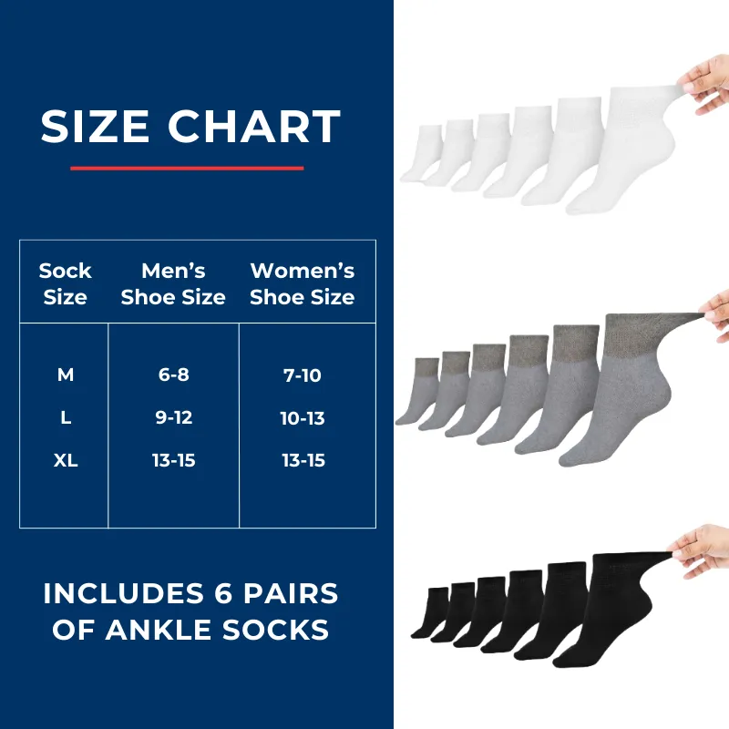 Men's Cotton Diabetic Ankle Socks (6 Pair)