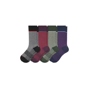 4-Pack Mens Stylish Grid-Knit Dress Calf Socks - Comfortable, Breathable, Perfect for Formal and Casual Wear