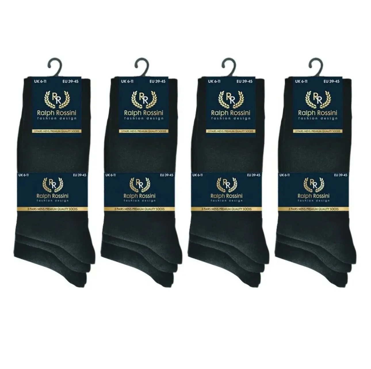 Mens Ralph Rossini Black Premium Quality Cotton socks UK 6-11 EU 39-45