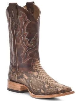 Men's Taupe Python Embroidered Square Toe Boot