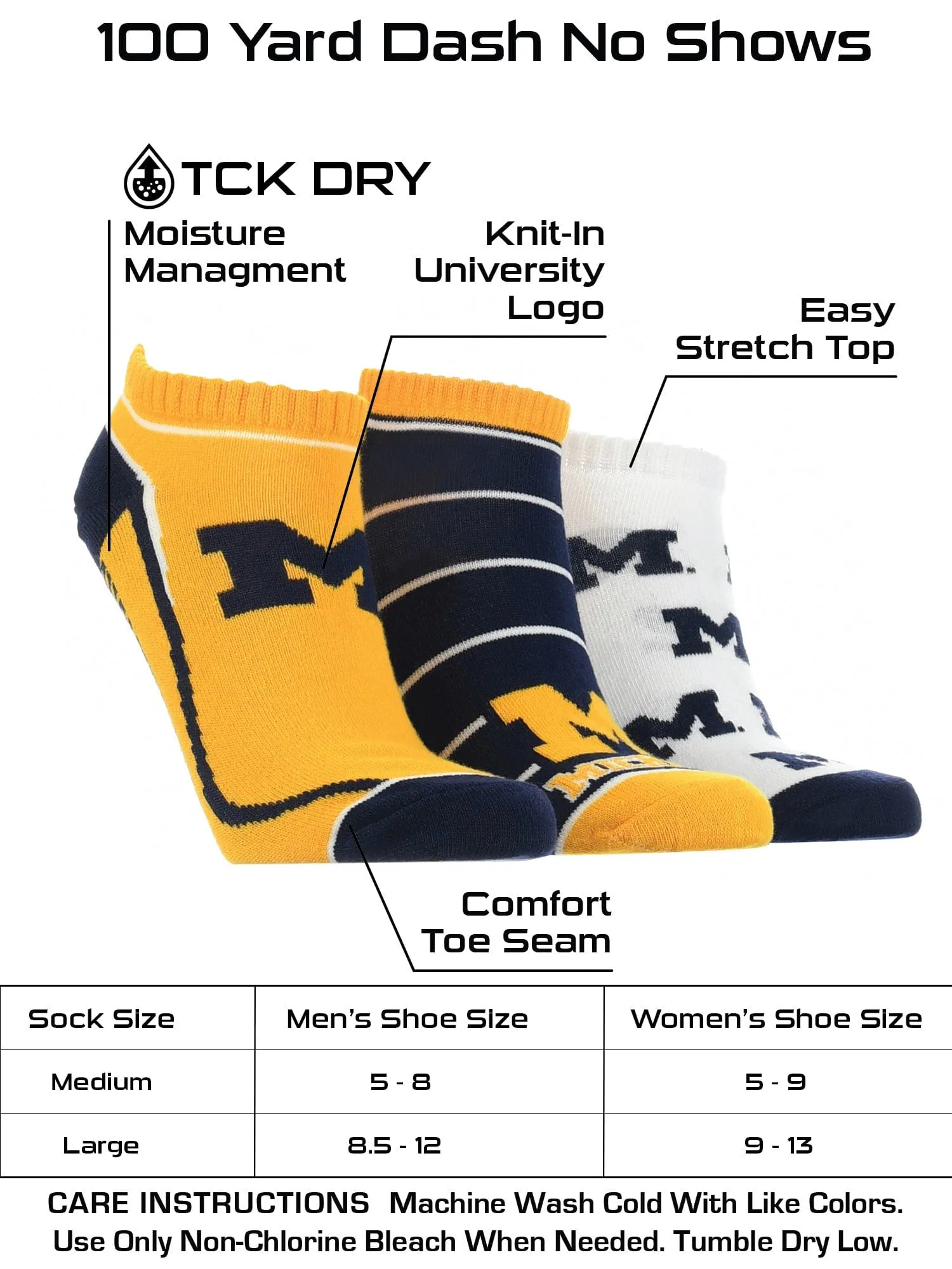 Michigan Wolverines No Show Socks Full Field 3 Pack