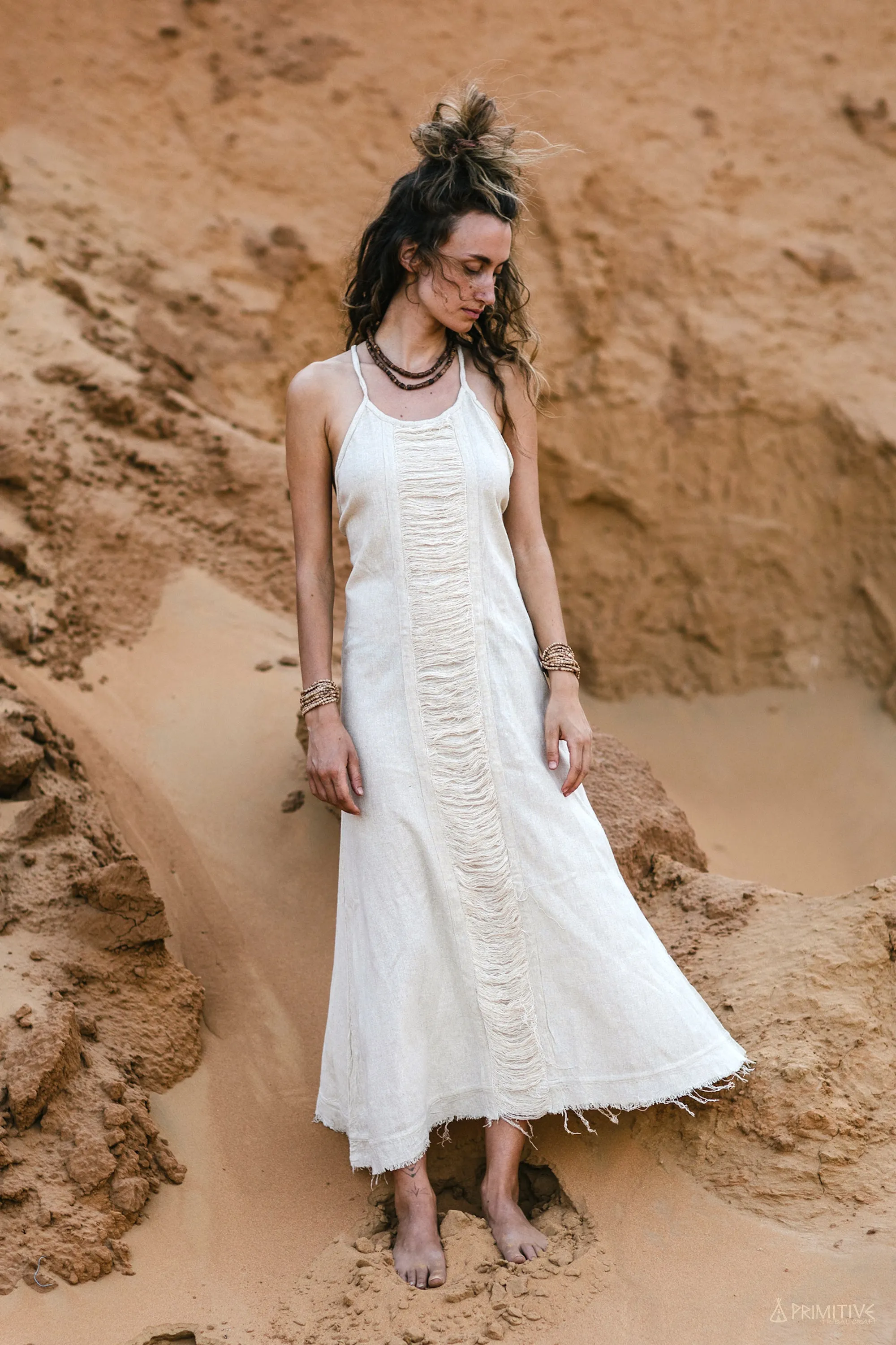 Middle Fringed Desert Moon Dress ⋙ Handwoven Raw Silk