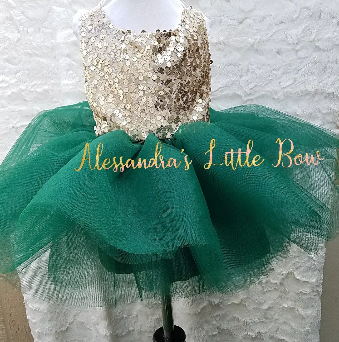 Milani Romper in Hunter Green and gold sequins