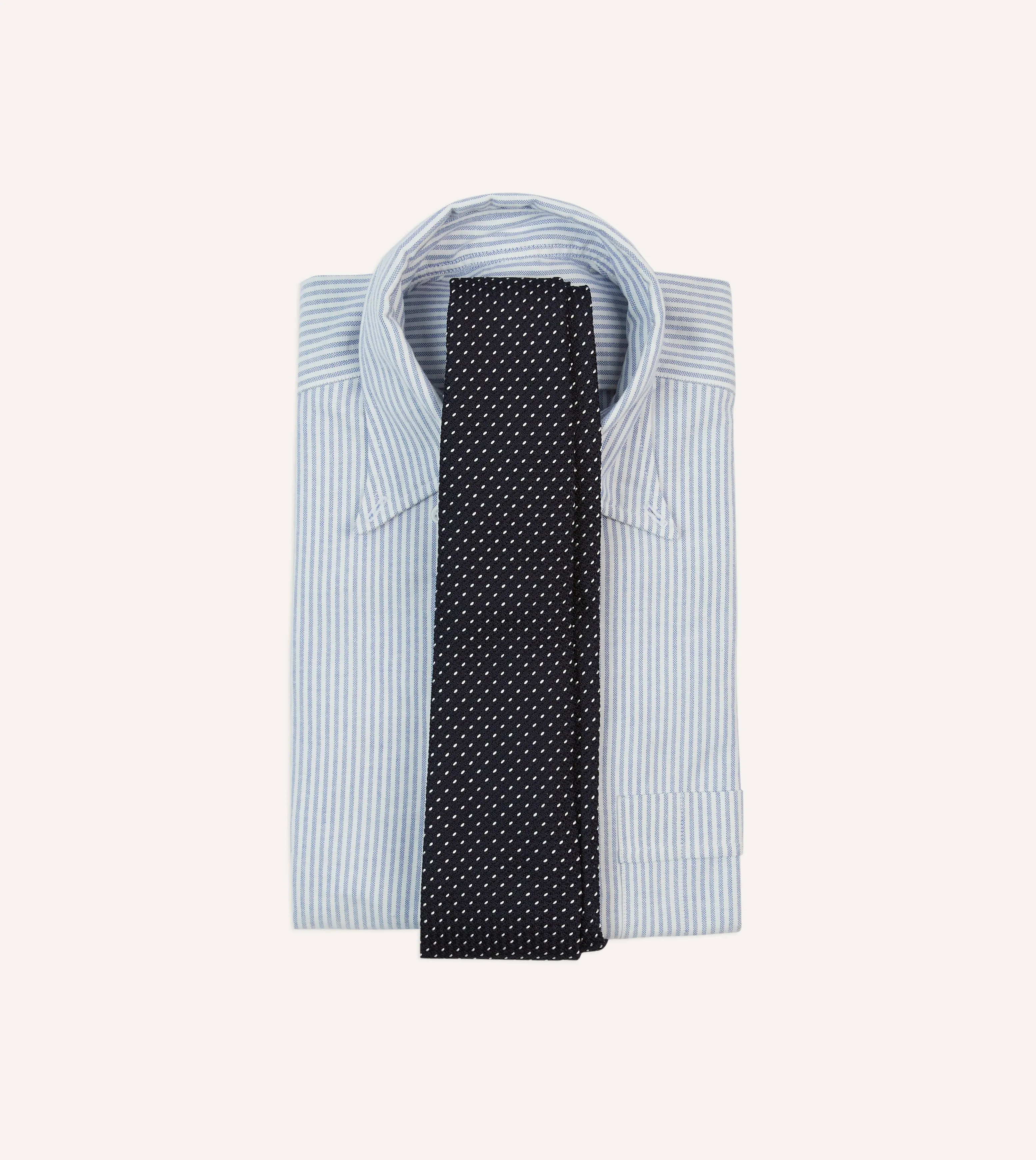 Navy and White Stitching Woven Grenadine Silk Tipped Tie