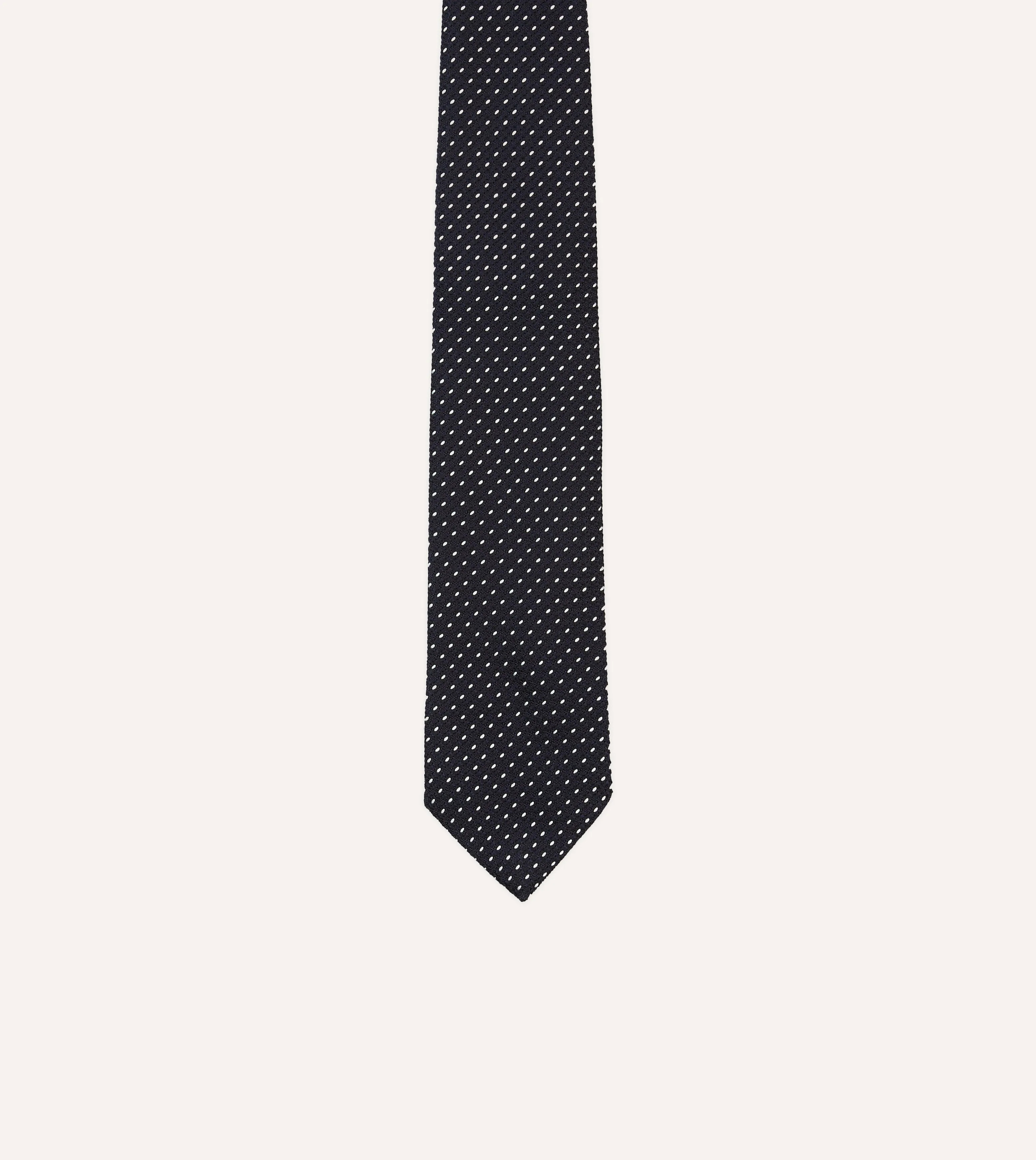 Navy and White Stitching Woven Grenadine Silk Tipped Tie