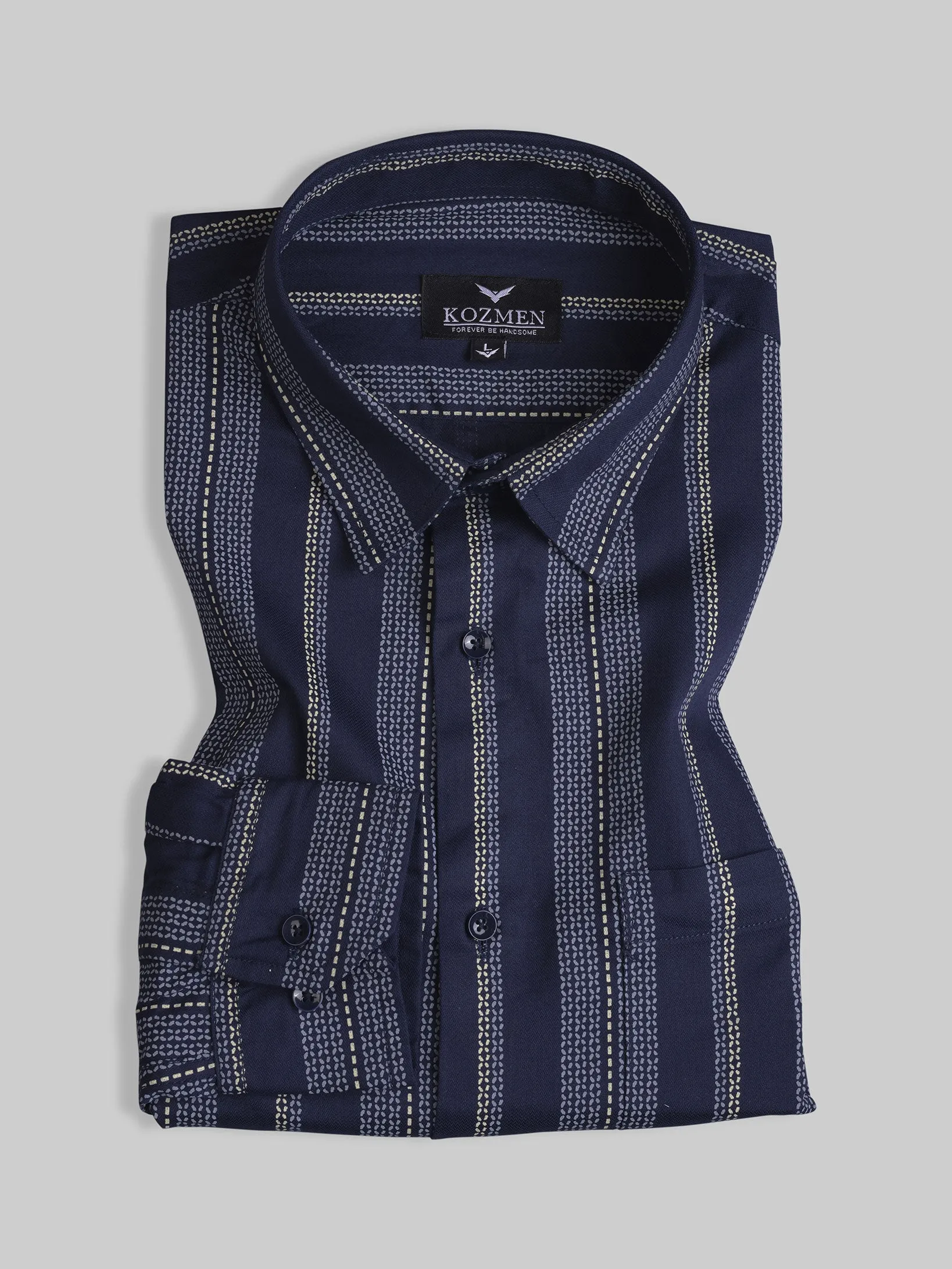 Navy Blue Chalk Striped Dobby Luxurious Cotton Shirt