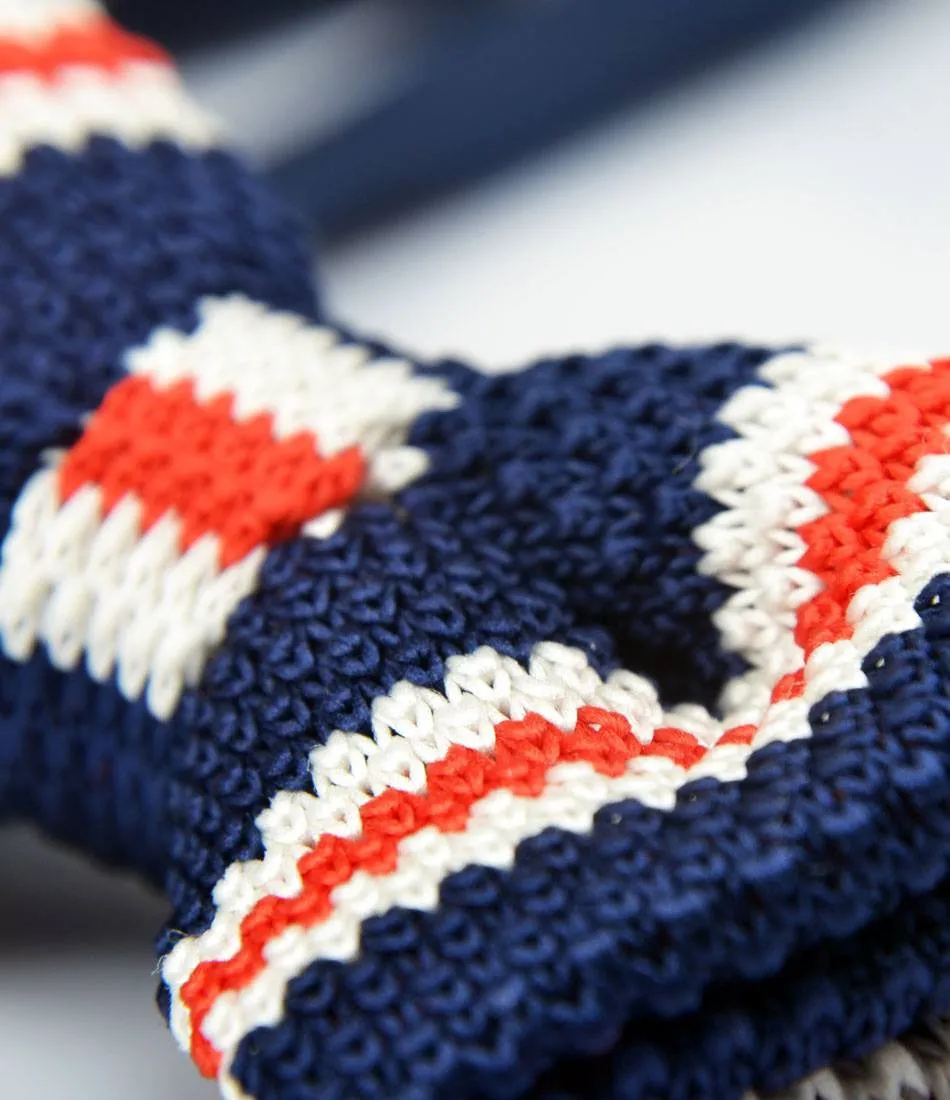 Navy with Red & White Stripes Knitted Bow Tie