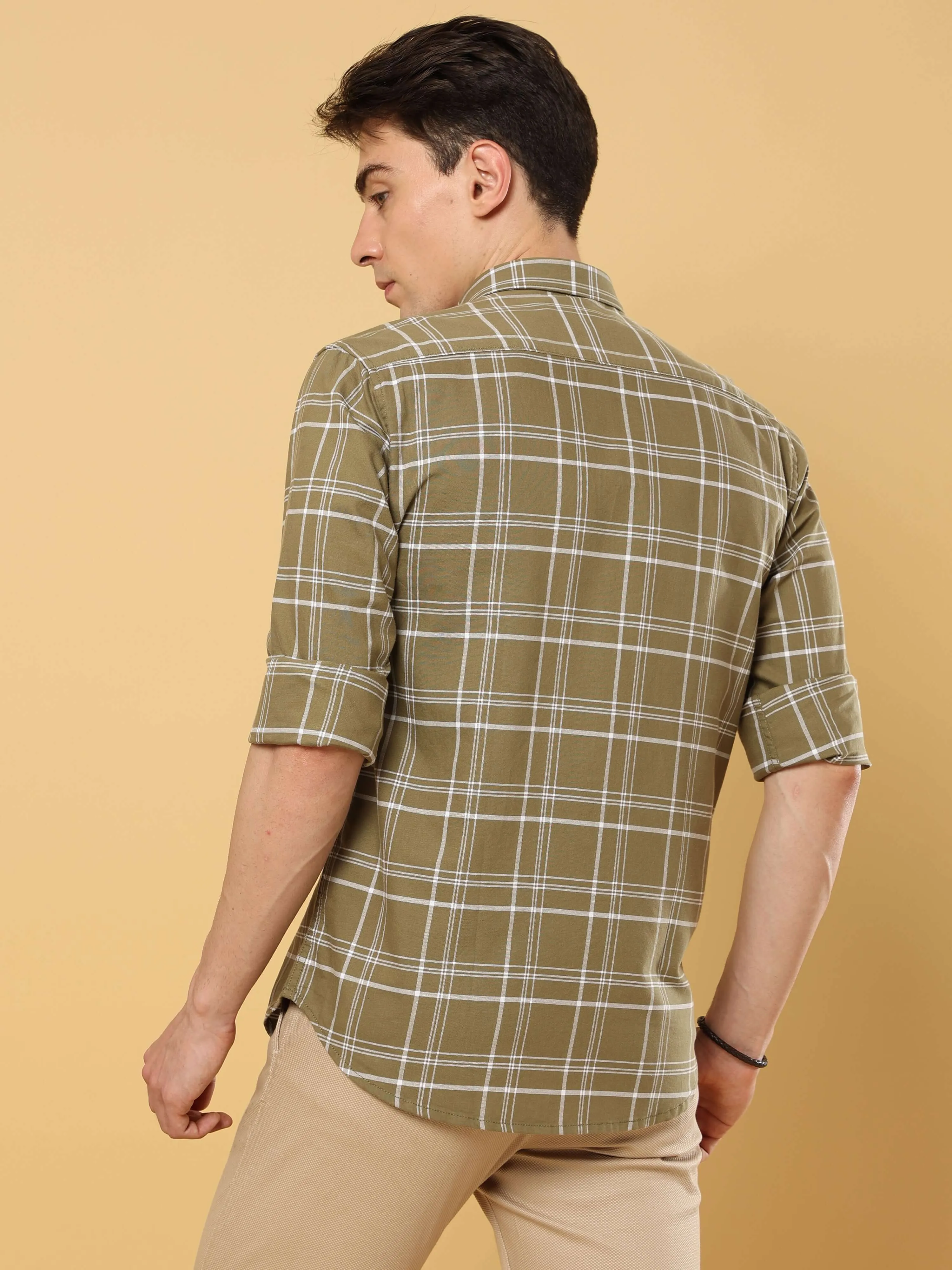 Ochre Green Solid Double Pocket Shirt