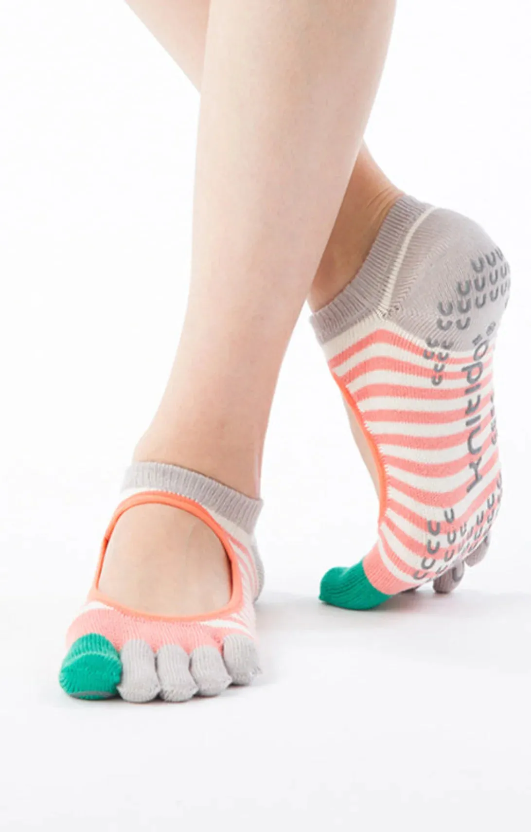 Organic Cotton Stripes Toe Liner Grip Socks