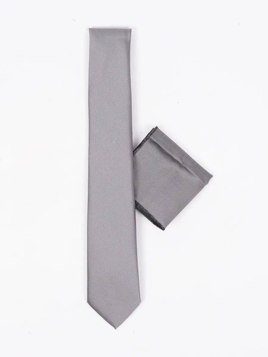 Peiro Butti Tie with Pocket Square Grey Self Weaved PBTPS010