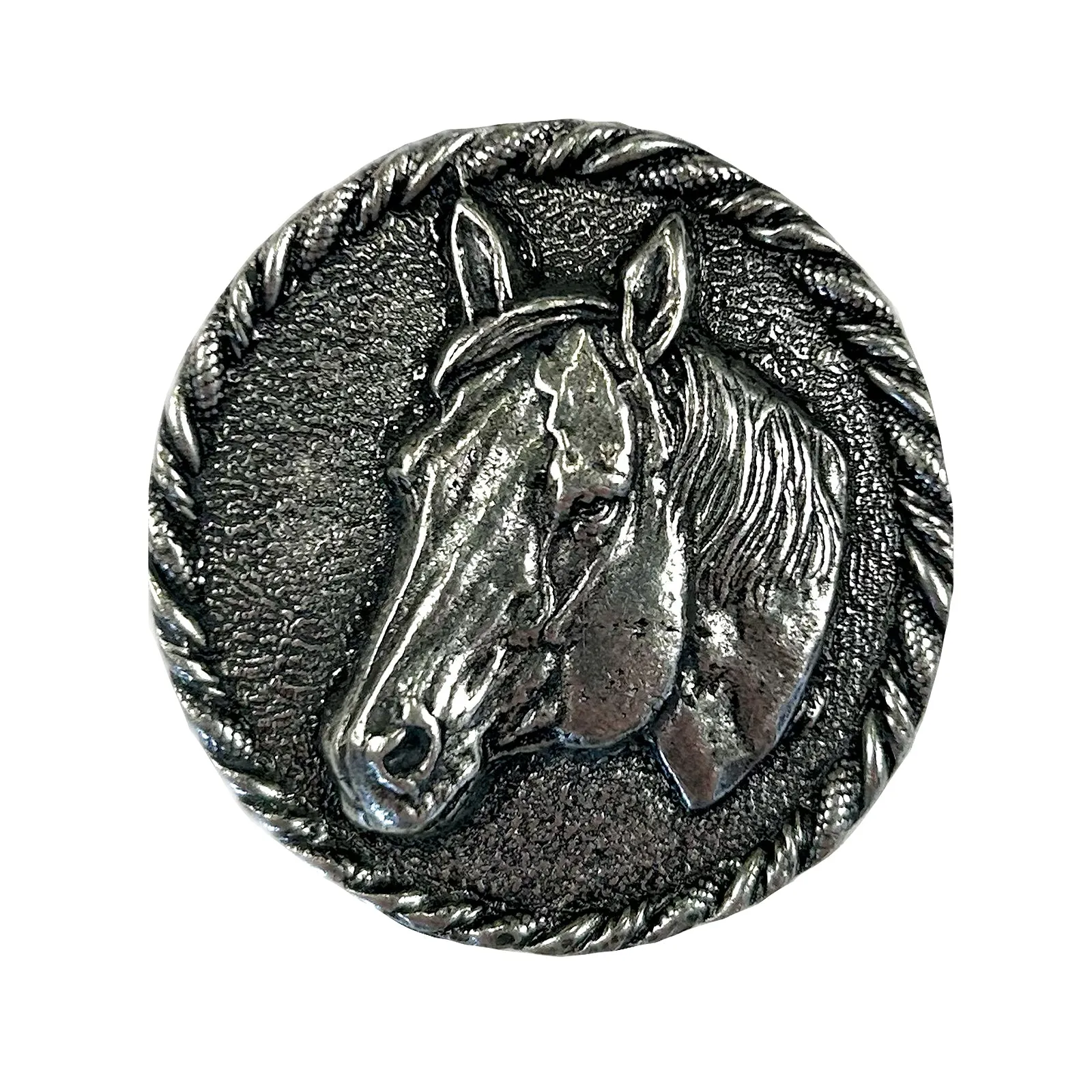 Pewter Horsehead in Round Frame Western Bolo Tie