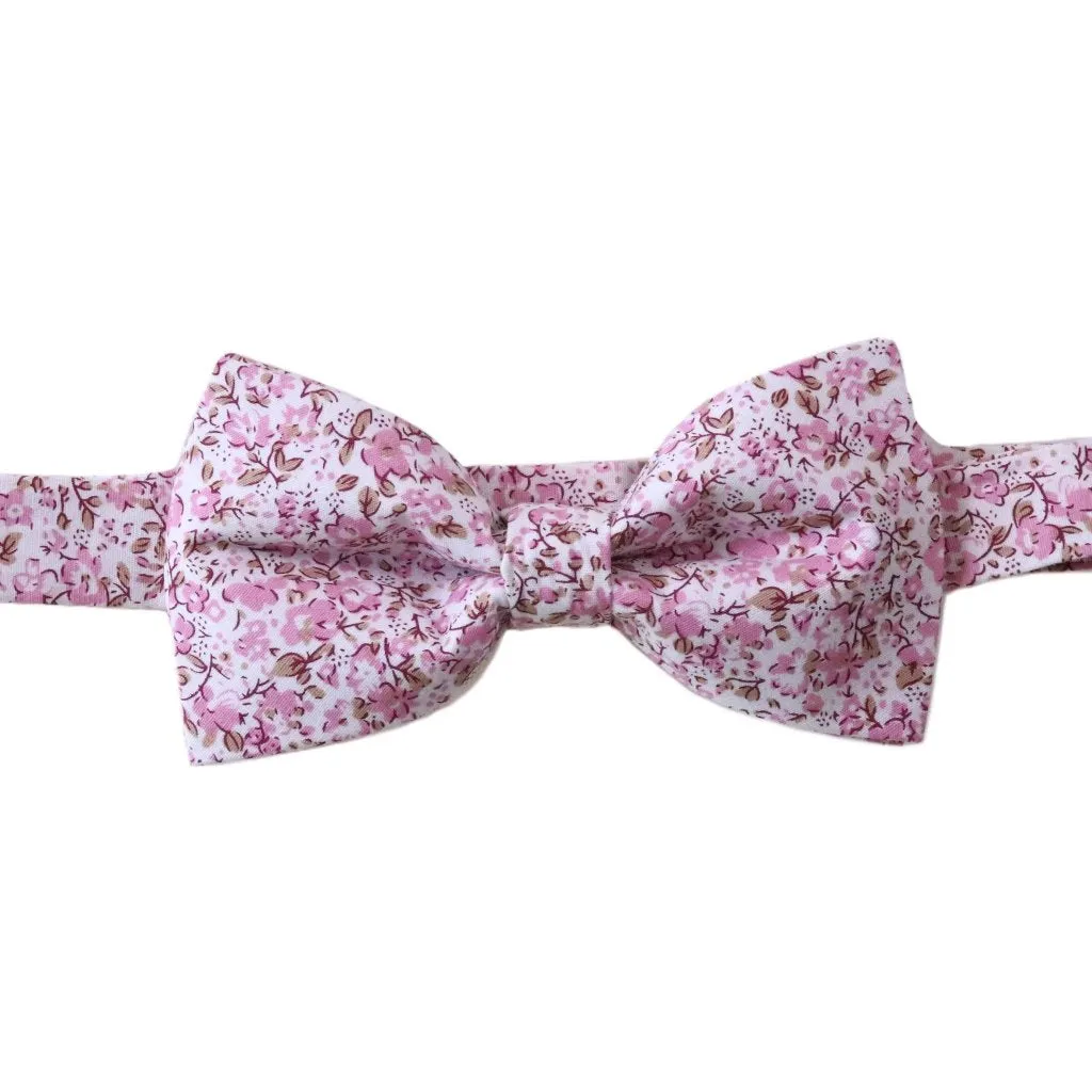 Pink & Light Brown Floral Bow Tie