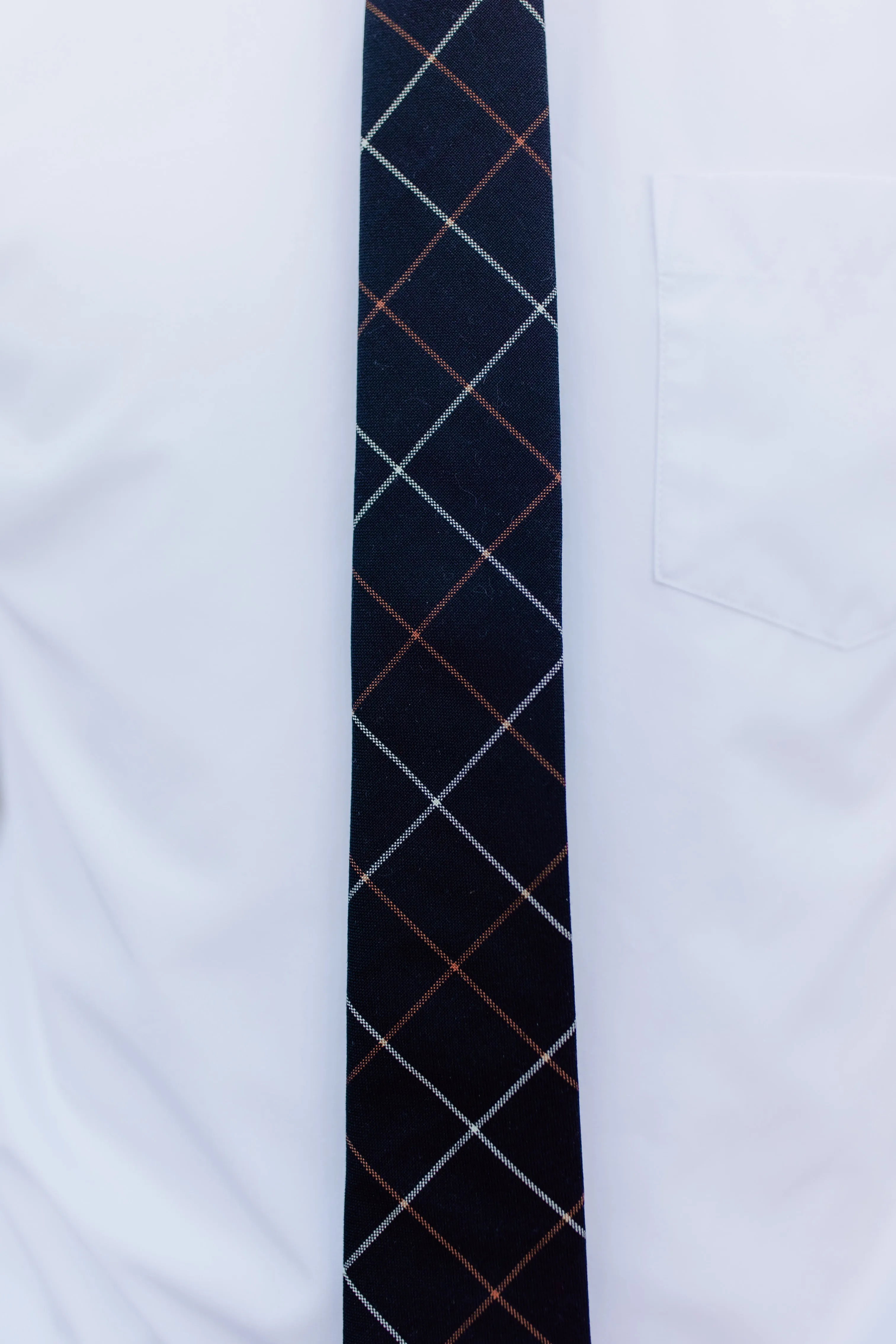 R&B Black Tie w/ Orange & White Plaid