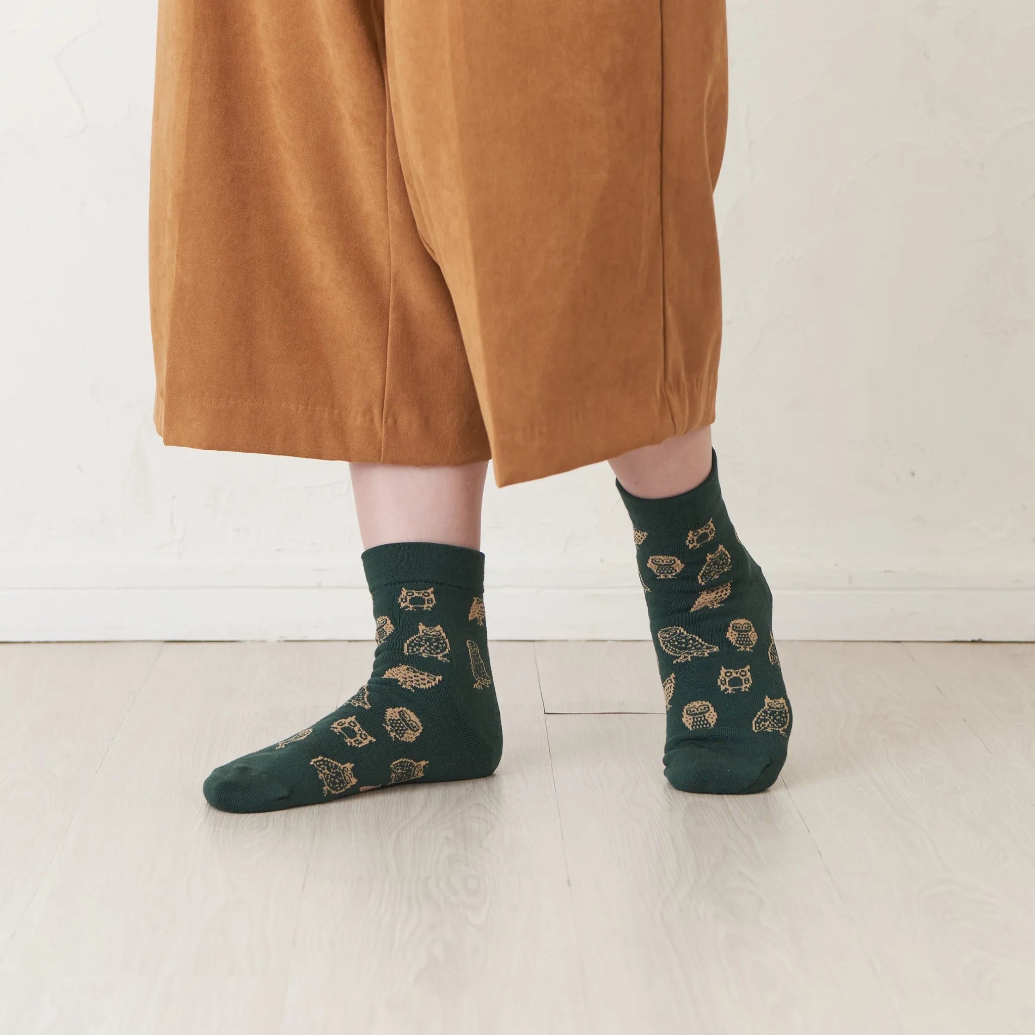 Smooth-heel socks double-layer wool blend [Owls] - 660