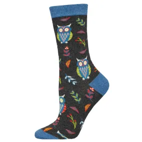 SOCKSMITH WOMENS CUTE HOOT CHARCOAL