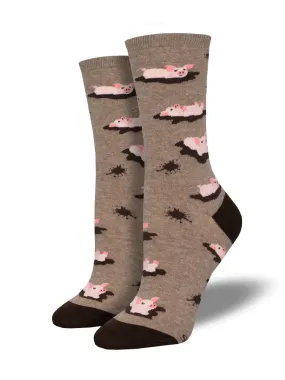 SOCKSMITH WOMENS PIG OUT BROWN HEATHER