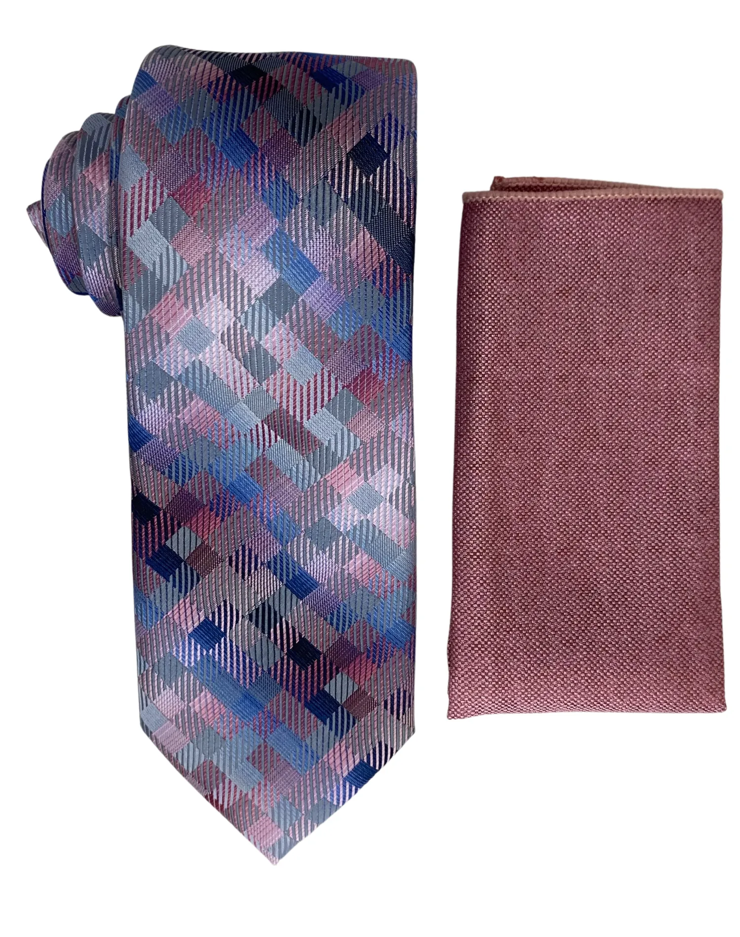 Stacy Adams Checkered Tie and Handkerchief - Rose & Blue