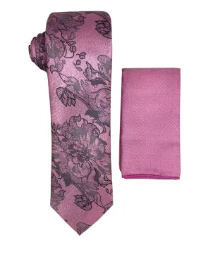 Stacy Adams Floral Tie and Handkerchief - Rose Pink