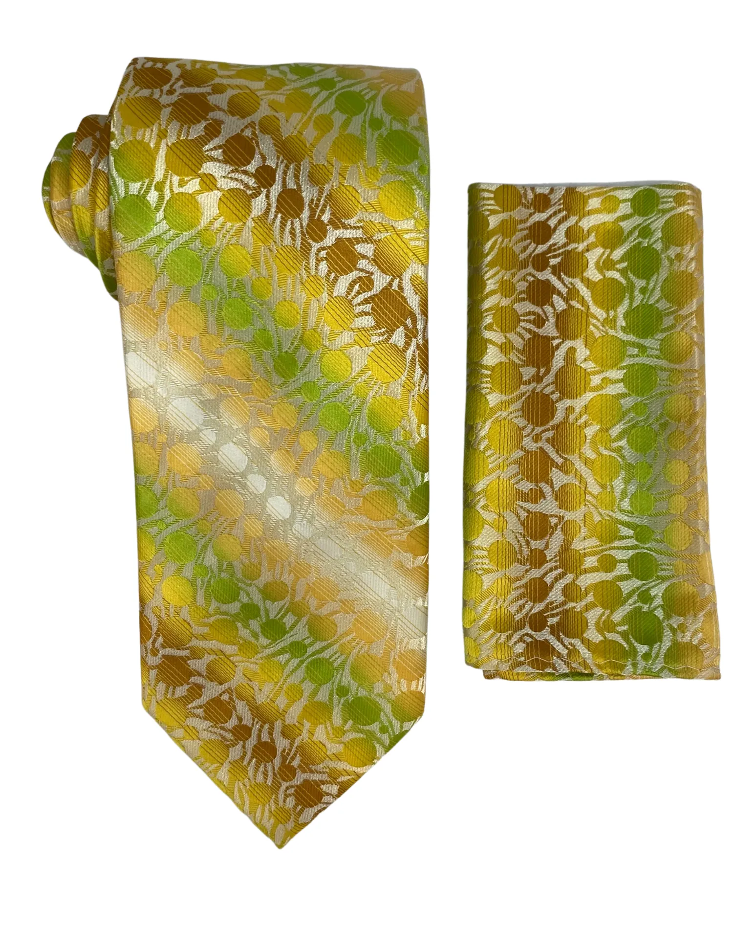 Stacy Adams Floral Tie and Handkerchief - Yellow Gold