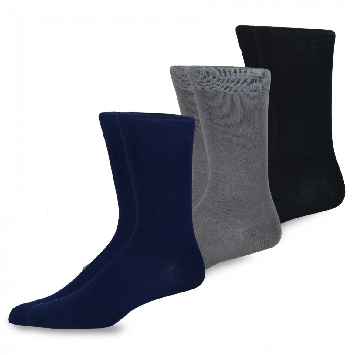 TeeHee Socks Men's Casual Bamboo Crew Black, Grey, Navy 3-Pack (50024)