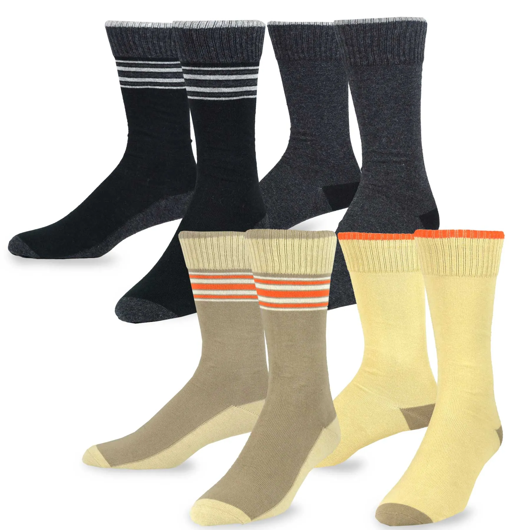 TeeHee Socks Men's Casual Cotton Crew Basic Stripe 4-Pack (50385)