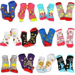 TeeHee Socks Women's Novelty Polyester No Show Food and Letters 12-Pack (N2005)