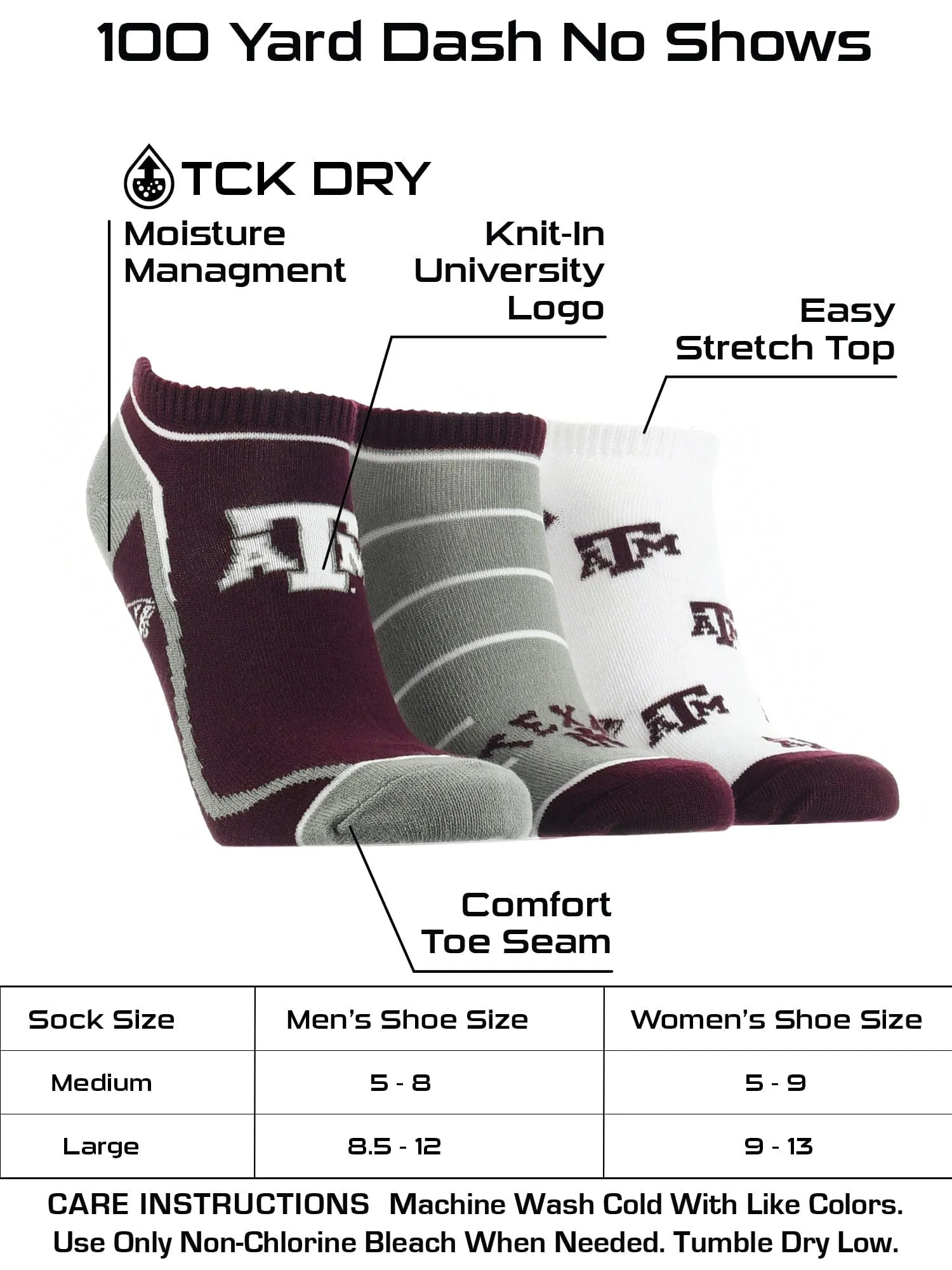 Texas A&amp;M Aggies No Show Socks Full Field 3 Pack