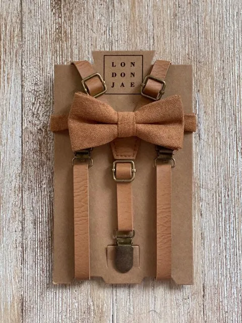 Vintage Tan Suspender with Vintage Tan Cotton Bow Tie