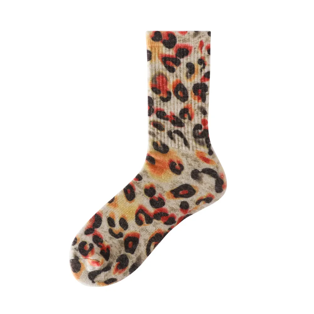 Womens Everyday Crew Socks, Leopard Dot Pattern, 4-Pack