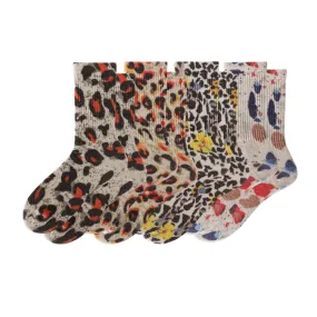 Womens Everyday Crew Socks, Leopard Dot Pattern, 4-Pack